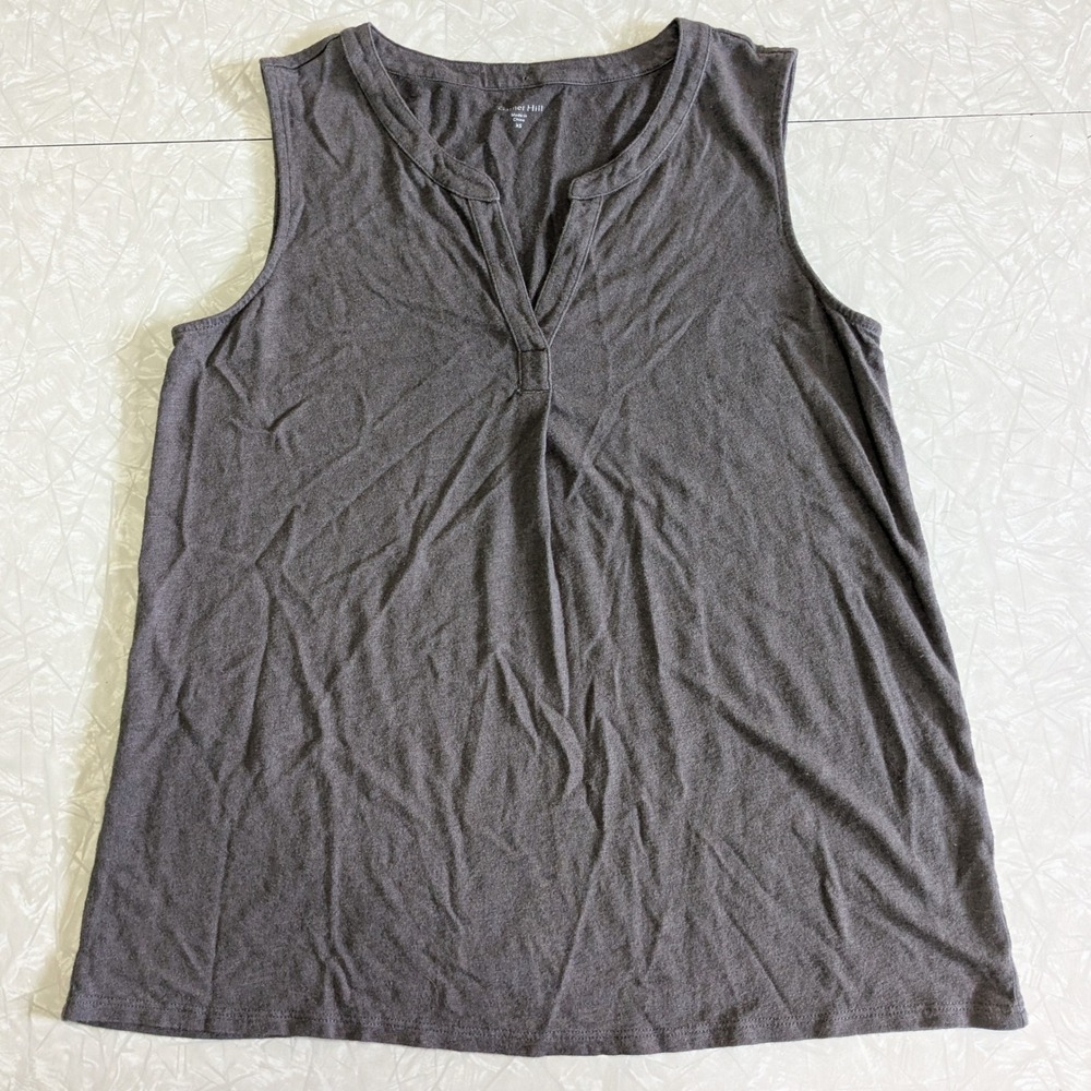 Garnet Hill Charcoal Gray Linen Modal Blend Split Neck Tank Top XS